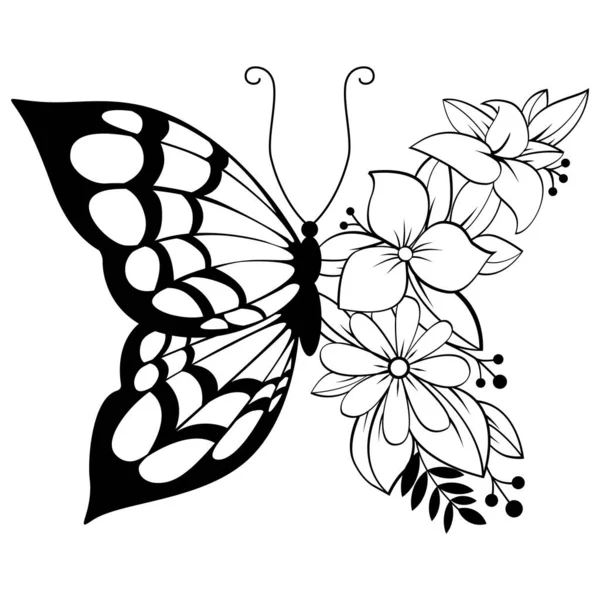 Shirt Design Eines Schmetterlings Gemischt Mit Blumen Vektor Illustration Für — Stockvektor