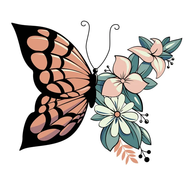 Shirt Design Butterfly Mixed Flowers Vector Illustration Posters — Stockový vektor