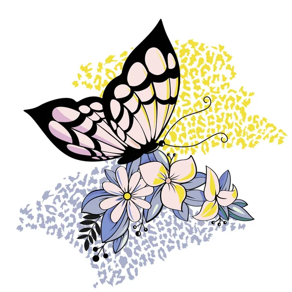 Shirt Design Butterfly Mixed Flowers Vector Illustration Posters — Stockový vektor