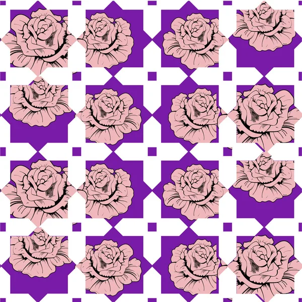 Pattern Seamless Geometric Design Violet Flowers Figures — стоковый вектор