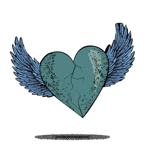 Vector Illustration Green Heart Wings Isolated White Design Valentine — Stockový vektor