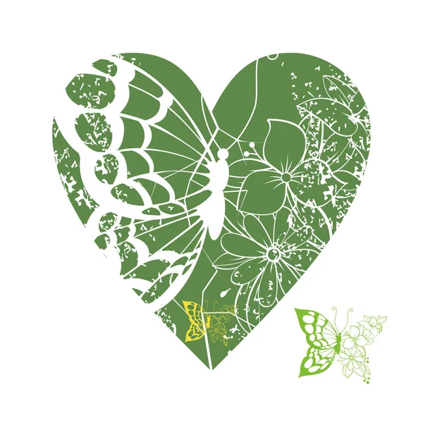 Shirt Design Green Heart Butterfly Isolated White Vector Illustration Valentine — Image vectorielle