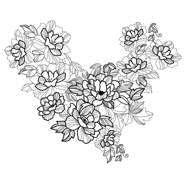 Lineární Vektor Květu Ilustrace Bílém Pozadí Design Pro Trička Dámskou — Stockový vektor