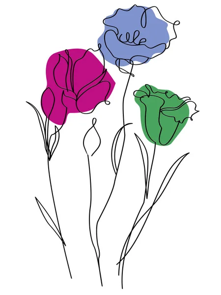Vektorová Ilustrace Tří Lineárních Květin Barevnými Tvary Design Trička — Stockový vektor