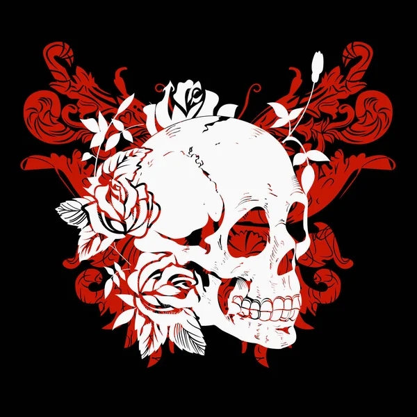 Shirt Design Skull Red Butterfly Isolated Black — Archivo Imágenes Vectoriales