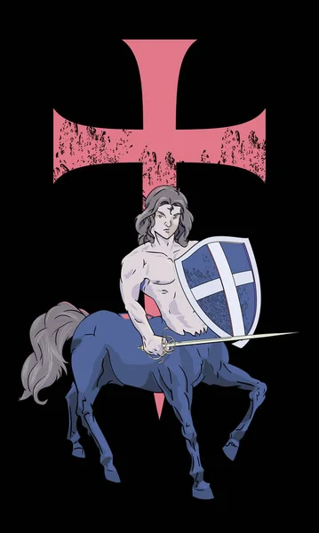 Vectorillustratie Van Een Centaur Met Zwaard Schild Voor Een Groot — Stockvector