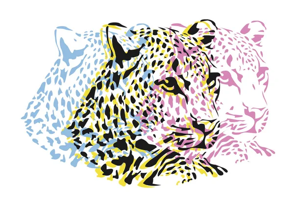 Дизайн Футболки Леопардовой Головы Разных Цветах Векторный Дизайн Плаката — стоковый вектор