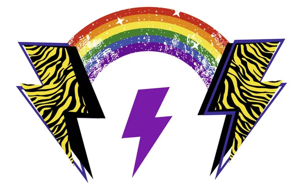 Rainbow Lightning Symbol Shirt Designisolated White Vector Illustration Gay Pride — Stock Vector