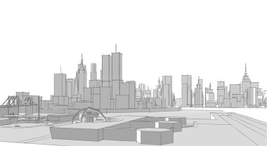 Modern şehir panoraması 3D illüstrasyon