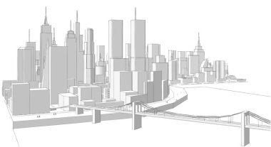 Modern şehir panoraması 3D illüstrasyon