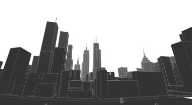 Modern şehir panoraması 3D illüstrasyon