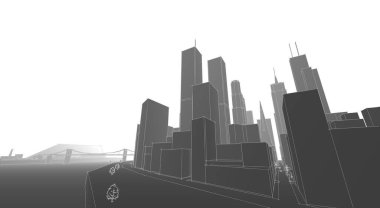 Modern şehir panoraması 3D illüstrasyon