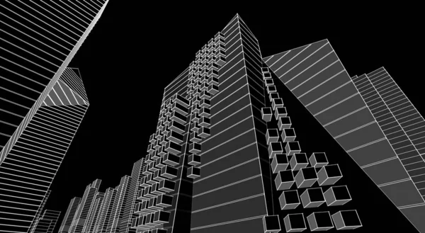 抽象建築脱構築主義3Dレンダリング — ストック写真