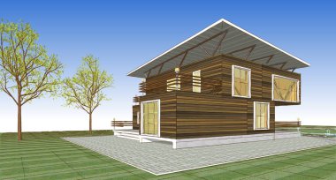 ev mimarisi çizimi 3d illüstrasyon