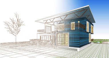 ev mimarisi çizimi 3d illüstrasyon