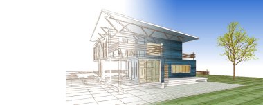 ev mimarisi çizimi 3d illüstrasyon