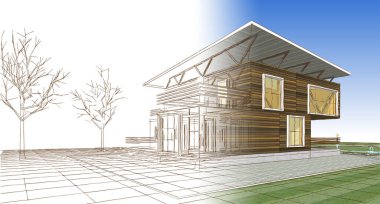 ev mimarisi çizimi 3d illüstrasyon