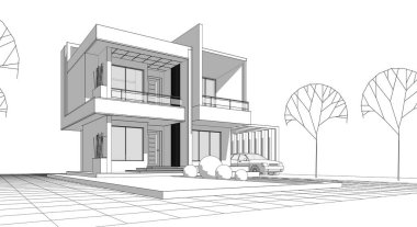  ev mimarisi çizimi 3d illüstrasyon