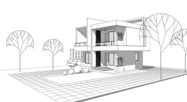  ev mimarisi çizimi 3d illüstrasyon