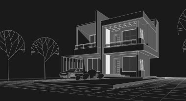  ev mimarisi çizimi 3d illüstrasyon