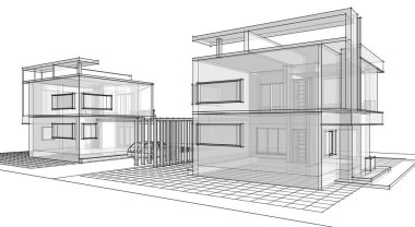  ev mimarisi çizimi 3d illüstrasyon