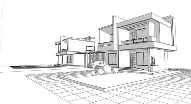  ev mimarisi çizimi 3d illüstrasyon