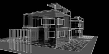  ev mimarisi çizimi 3d illüstrasyon