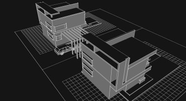  ev mimarisi çizimi 3d illüstrasyon
