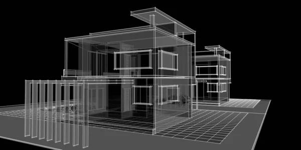 Dom Architektoniczny Szkic Ilustracja — Zdjęcie stockowe