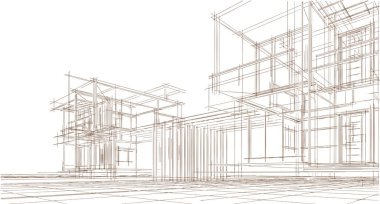 ev mimarisi çizimi 3d illüstrasyon