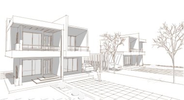 ev mimarisi çizimi 3d illüstrasyon