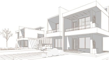 ev mimarisi çizimi 3d illüstrasyon