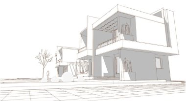 ev mimarisi çizimi 3d illüstrasyon