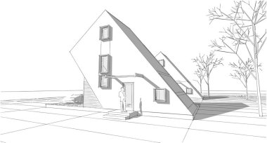 ev mimarisi çizimi 3d illüstrasyon