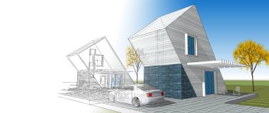 ev mimarisi çizimi 3d illüstrasyon