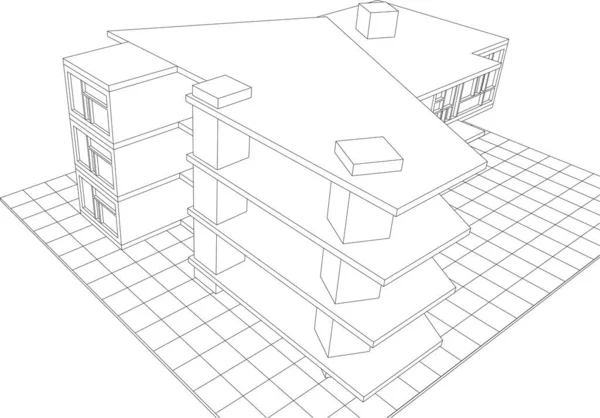 現代の住宅建設設計3Dレンダリング — ストックベクタ