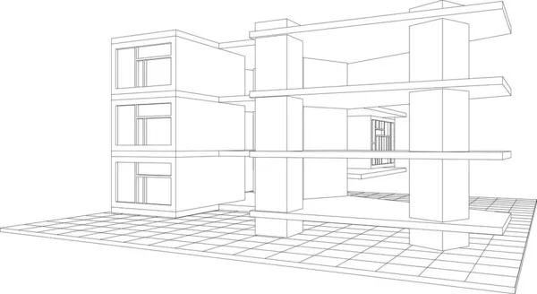 Modern House Construction Design Rendering — Stock Vector