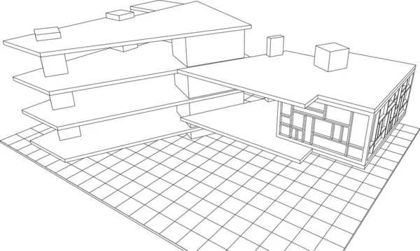 Modern Huis Bouw Ontwerp Rendering — Stockvector