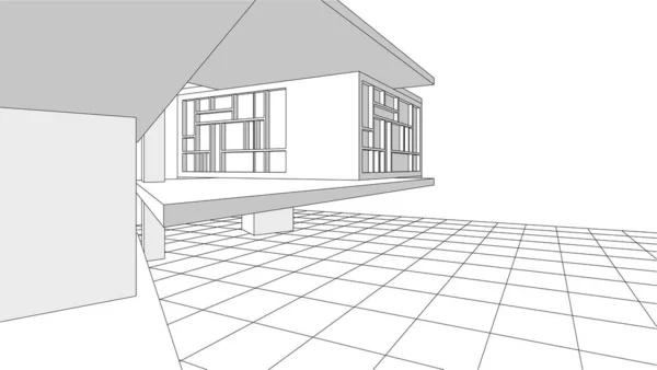 Design Construção Casa Moderna Renderização — Vetor de Stock