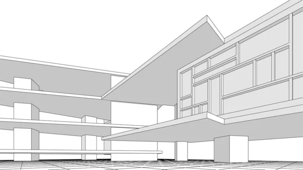 現代の住宅建設設計3Dレンダリング — ストックベクタ