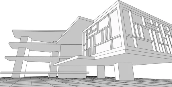 現代の住宅建設設計3Dレンダリング — ストックベクタ