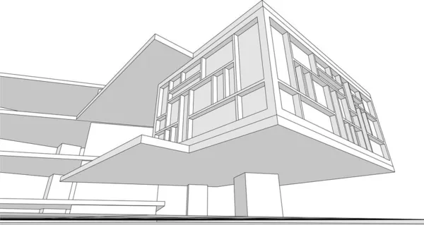 Diseño Moderno Construcción Casa Rendering — Archivo Imágenes Vectoriales