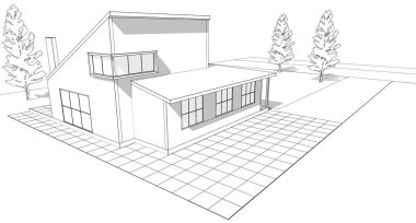 ev mimarisi çizimi 3d illüstrasyon