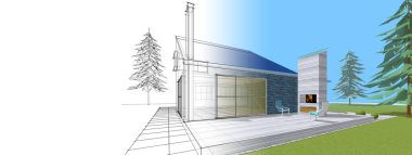 ev mimarisi çizimi 3d illüstrasyon