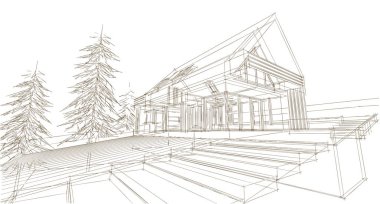 ev mimarisi çizimi 3d illüstrasyon