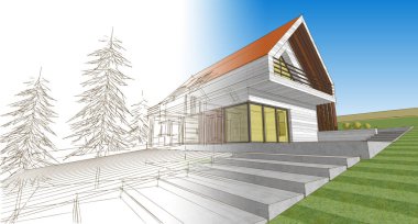 ev mimarisi çizimi 3d illüstrasyon