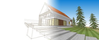 ev mimarisi çizimi 3d illüstrasyon