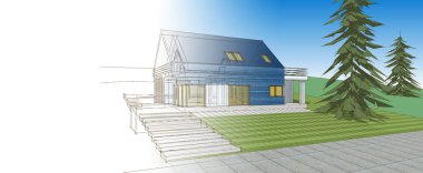 ev mimarisi çizimi 3d illüstrasyon