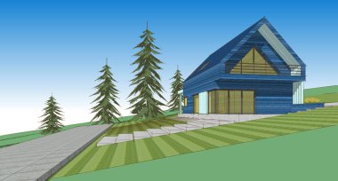 ev mimarisi çizimi 3d illüstrasyon