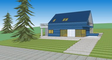 ev mimarisi çizimi 3d illüstrasyon